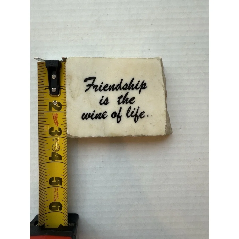 Friendship is the Wine of Life White Mineral Stone Decor Vintage Shelf‎ Sitter